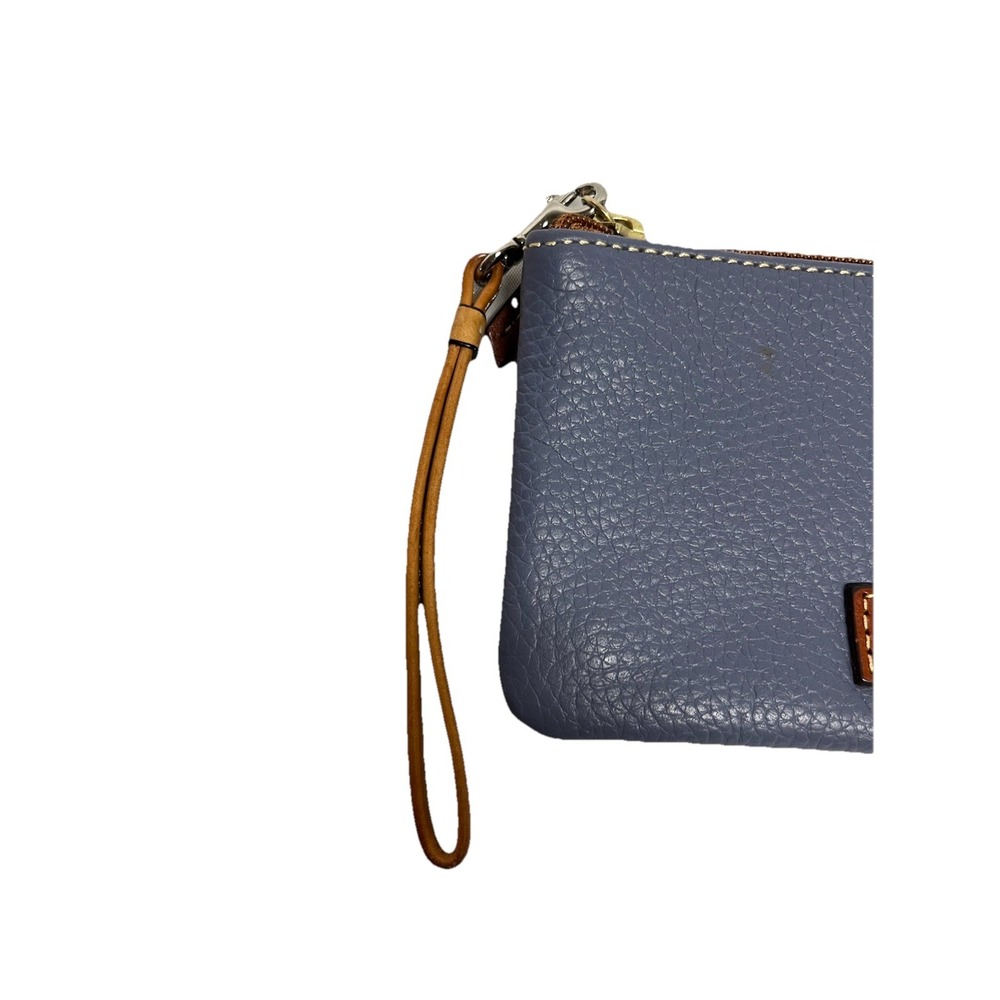 Dooney & Bourke Pebble Leather Grain Flat Zip Clutch Wallet Cosmetic Grey Blue - Picture 3 of 5